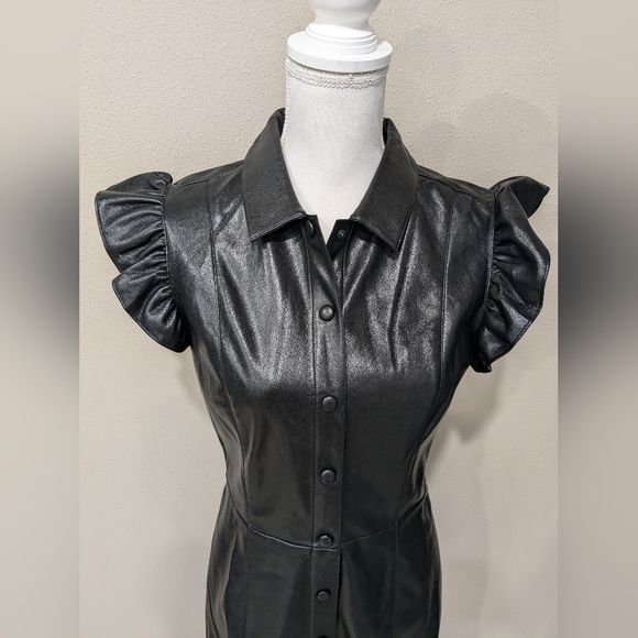 BB Dakota by Steve Madden Lima Faux Leather Mini Shirtdress black Size Med - Picture 5 of 11